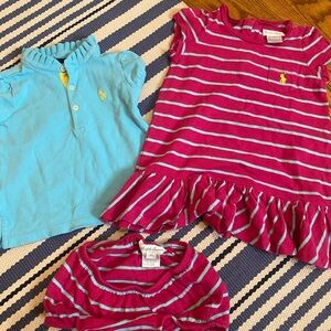 Ralph Lauren Kids Blue Polo Shirt and Pink Striped Dress